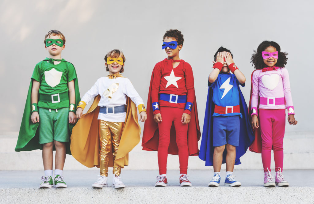 5 children dressed as super heros to represent Sutton Virtual School children